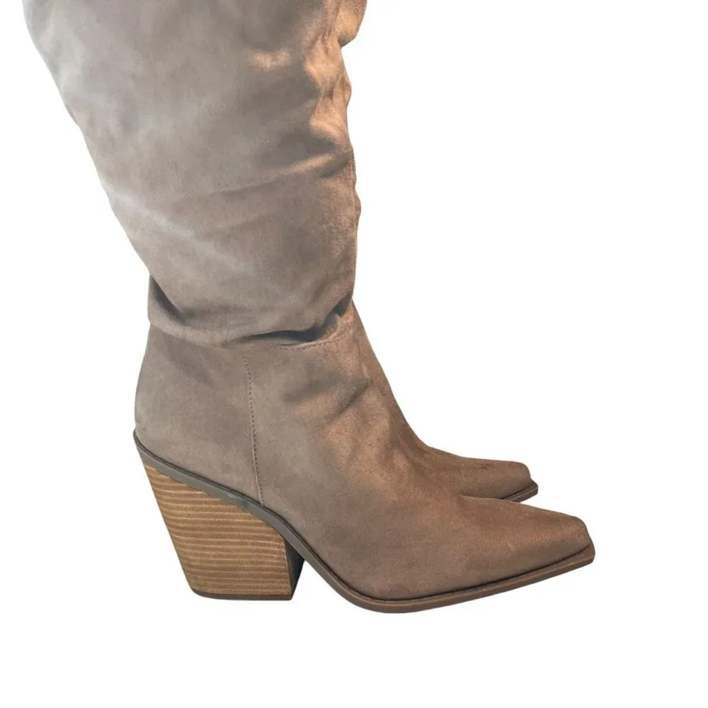 Charles David Slouchy Over-the-Knee Boots 9M Faux Suede Western Pointed Toe Chic